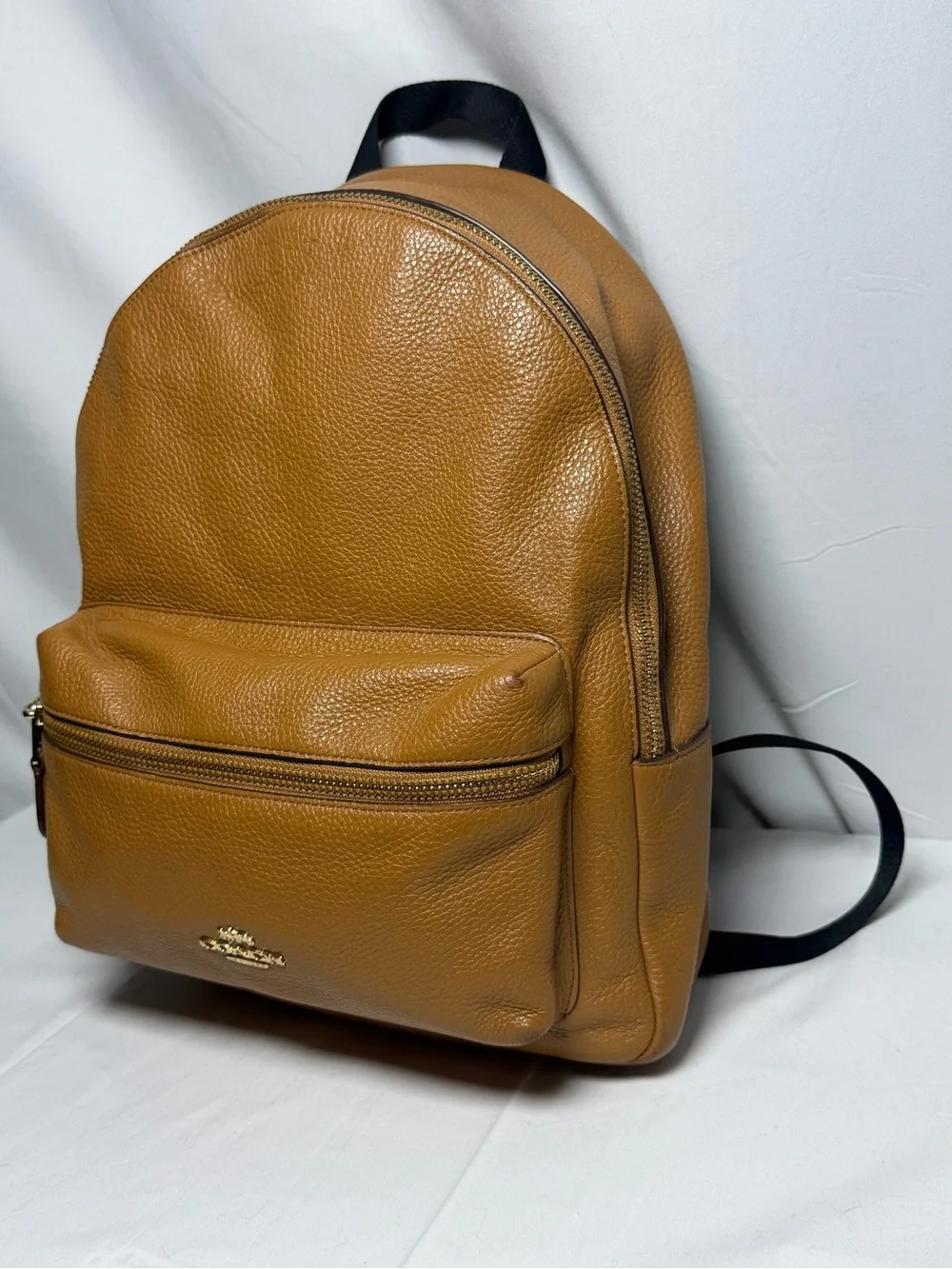 Coach Pebbled Leather Backpack in Tan Brown with Gold Hardware